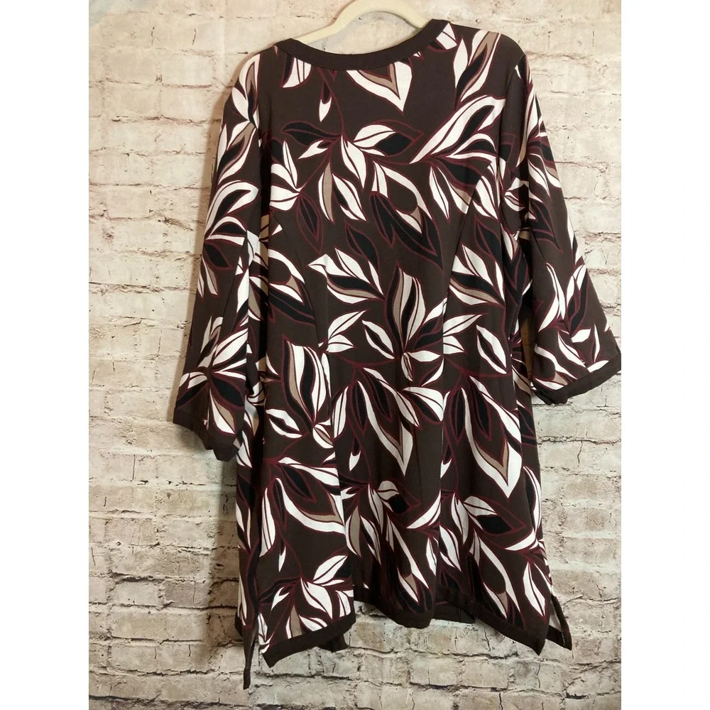 Catherines Jacket Womens 1X Dark Chocolate Tropical Florals Long Line Open Front